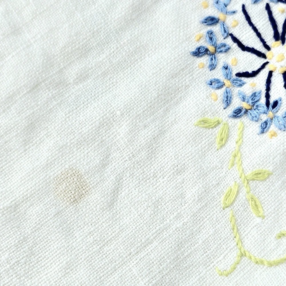 Vintage Embroidered Linen Tablecloth Spring & Summer Flowers Handmade 60 X 48